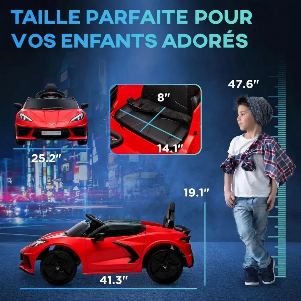 La Corvette 12V 

avec télécommande parentale, suspension, phare, démarrage progressif, pour tout-petits.