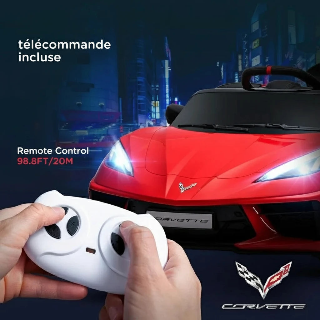 La Corvette 12V 

avec télécommande parentale, suspension, phare, démarrage progressif, pour tout-petits.